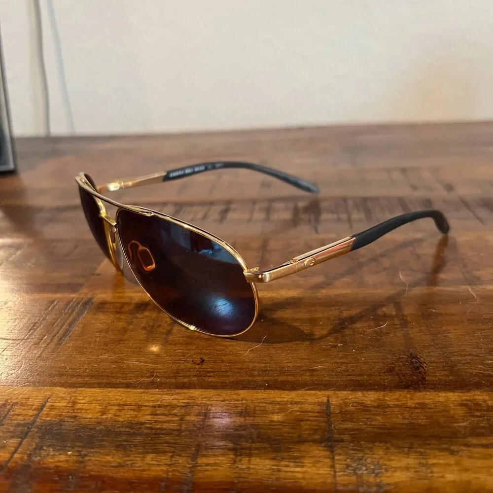 Costa Gold Frame Aviator Sunglasses with Blue Mirrored Lenses